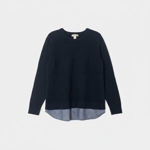 Christopher & Banks Women’s Navy Blue Textured Knit Sweater With Shirtail Hem